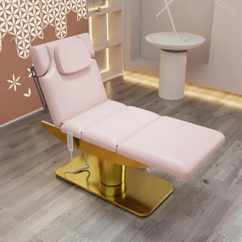 Luxury modern pink massage table cosmetic electric facial waxing bed curved beauty salon lash bed for sale