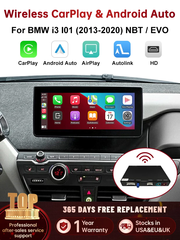 RoadTop Wireless CarPlay für BMW i3 I01 NBT EVO 2013–2020 mit GPS Android Auto Mirror Link AirPlay CarPlay Autolink-Funktion