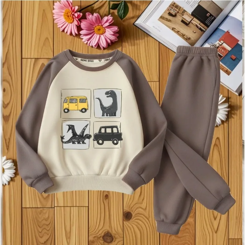 2026 Herbst Kinder Freizeitanzug Modisch Bedruckter Jungen O-Ausschnitt Hoodie und Lange Hose Zweiteiliges Set Kinder Sweatshirt-Anzug – Detail 3