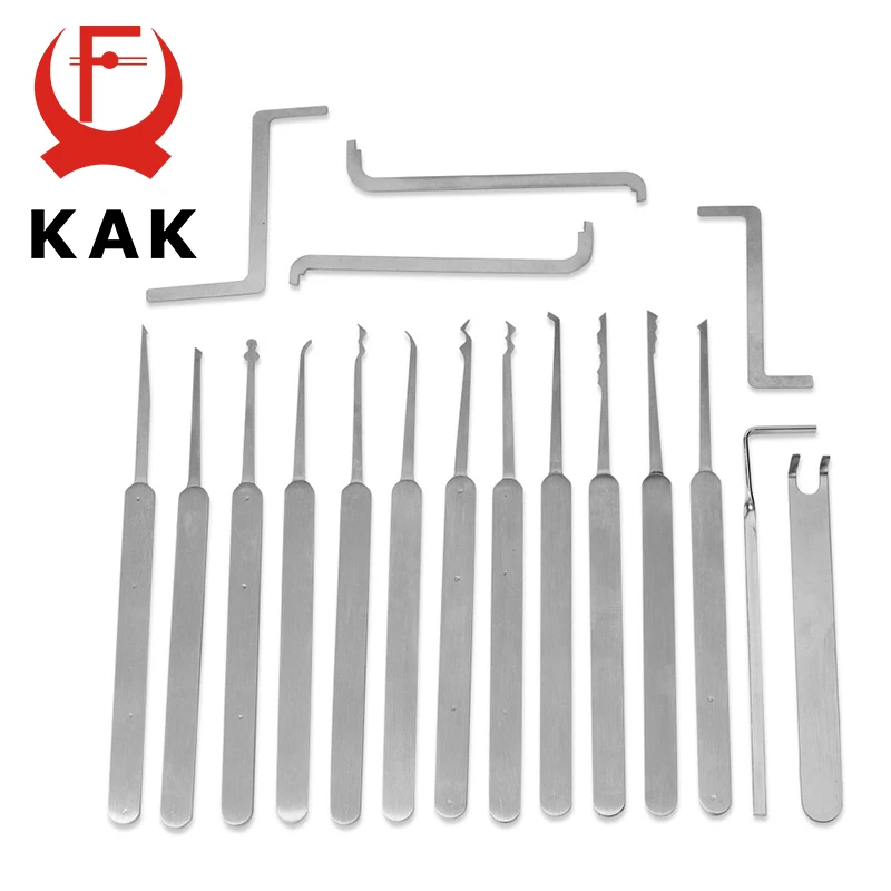 KAK 14/18pcs Practical Locksmith Tools Thicken Stainless Steel Double Head Tension Wrench Tool Broken Key Extractor Hardware