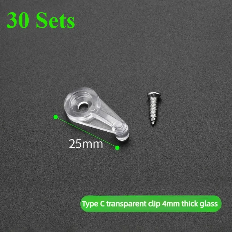 30 Sets Kunststoff-Glasbefestigungsclips, Spiegelhalterclips, Klemmen für Schranktürglasplatten, Spiegelschrank-Regalträger – Detail 10