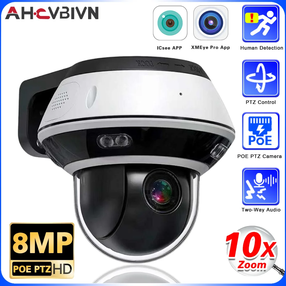 

4K 8MP Dome POE PTZ IP Camera 10X Optical Zoom Vandalproof Outdoor Audio P2P CCTV Security Surveillance Cameras XMeye Pro App