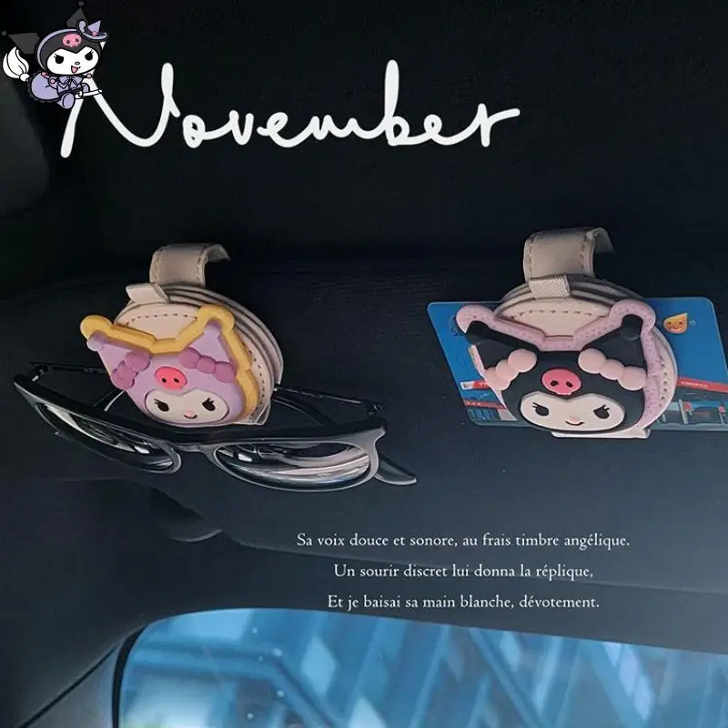 Vehicle Mounted Multifunction Sun Visor Storage Folder Anime Cartoon Kuromi Cinnamoroll Glasses Clip Bill Card Oil Card Clip