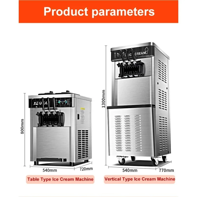 Commercial Automatic Soft Ice Cream Machine, Equipped with Self-cleaning System
