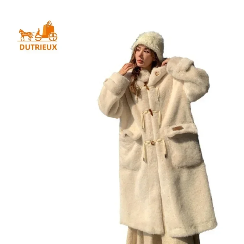 Best Quality Women\'s New Winter Coat, Long Hooded Thickened Real Fur Elegant Top Loose Fit Silhouette Jacket Warm Street Style