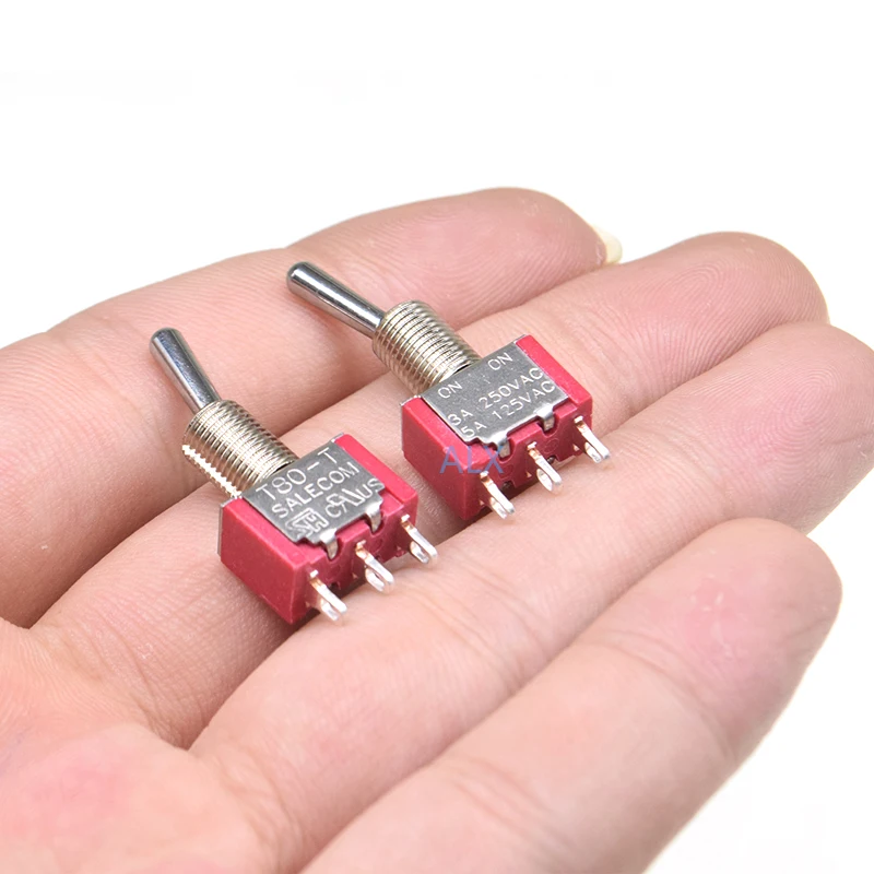 2pcs Sh t80-t t8013-sebq Locking Lever 3pin 2position on-on Spdt Toggle Switch Rocker Switch 6mm 3a/250vac Self Locking