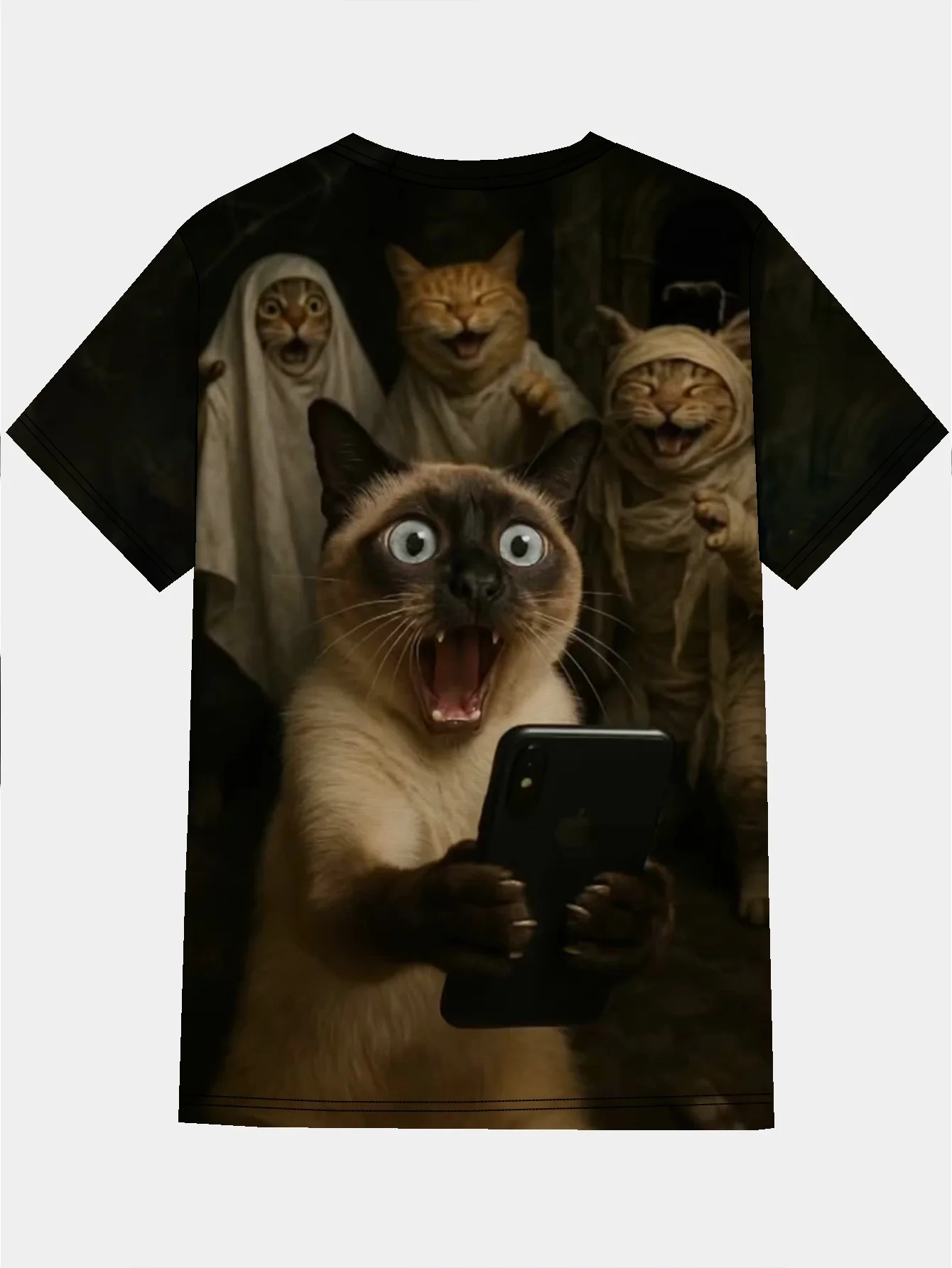 Herren 3D-T-Shirt mit Niedlichem Katzenmotiv, Kurzarm, Rundhalsausschnitt, Sommer-Neuheit, Streetwear, Alltägliches Casual-Oberteil, Herrenbekleidung – Detail 1