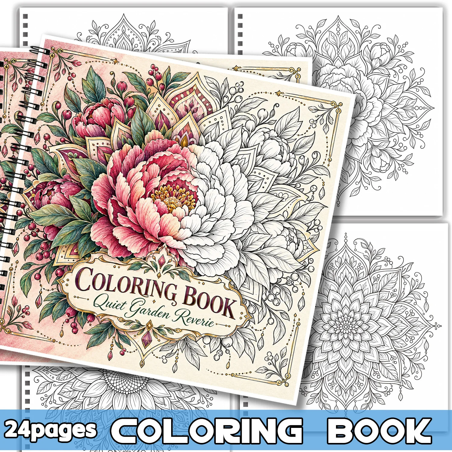 Spiral Coloring Book Quiet Garden Floral Design For Adults Teens Showcasing Creativity Relieving Stress Relaxing Body Mind Art