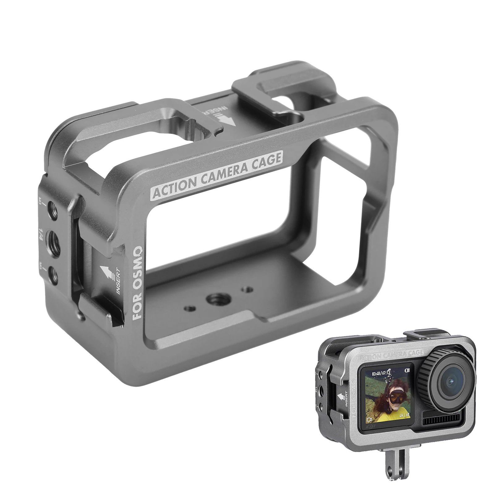 Camera Protective Housing Shell Case for DJI OSMO Action 1 Camera Aluminium Alloy Protective Cage with Cold Shoe Mount