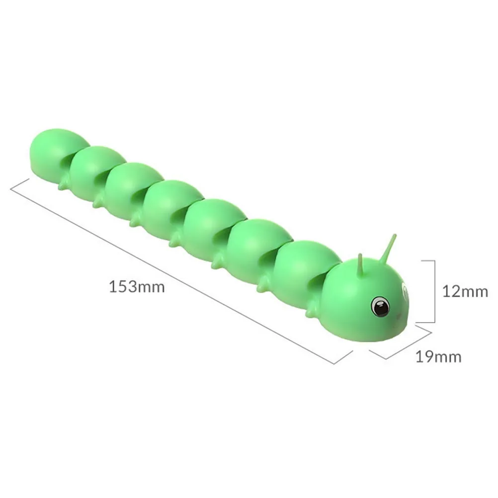 Enrolador de cabo de silicone em forma de lagarta, organizador de dados durável verde para fones de ouvido, carregadores usb, acessórios para laptops, 1 peça