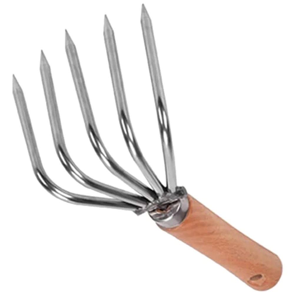 Râteau à creuser coque de plage, manche en bois, acier inoxydable, Durable, 5 griffes, léger, creuser rapide, accessoire de plage, râteau à main