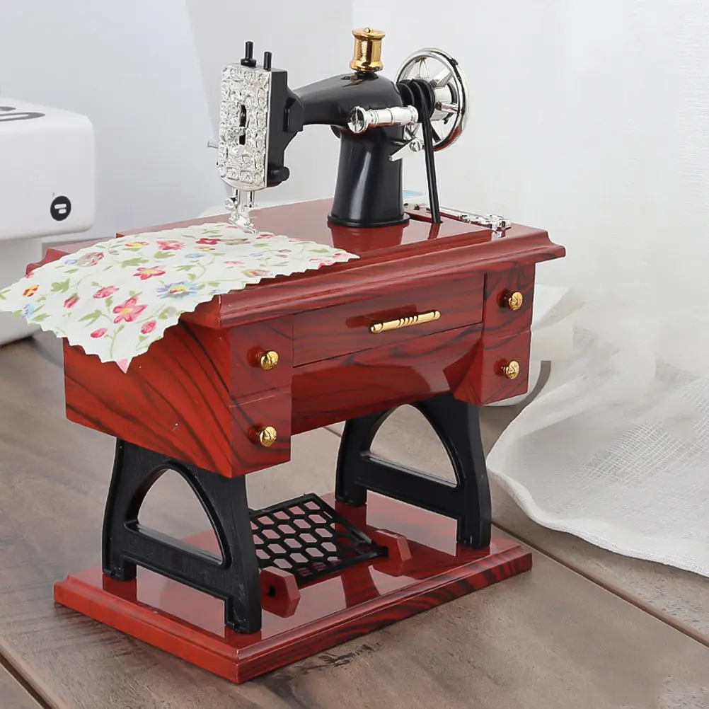Mechanical Musical Box Sewing Machine Shape Retro Desktop Decoration Home Office Decor Birthday Childrens Day Festival Gift