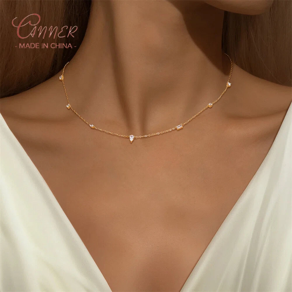 CANNER S925 Sterling Silver Simple Daily Basic Zircon Layered For Women's Collarbone Necklace Gift