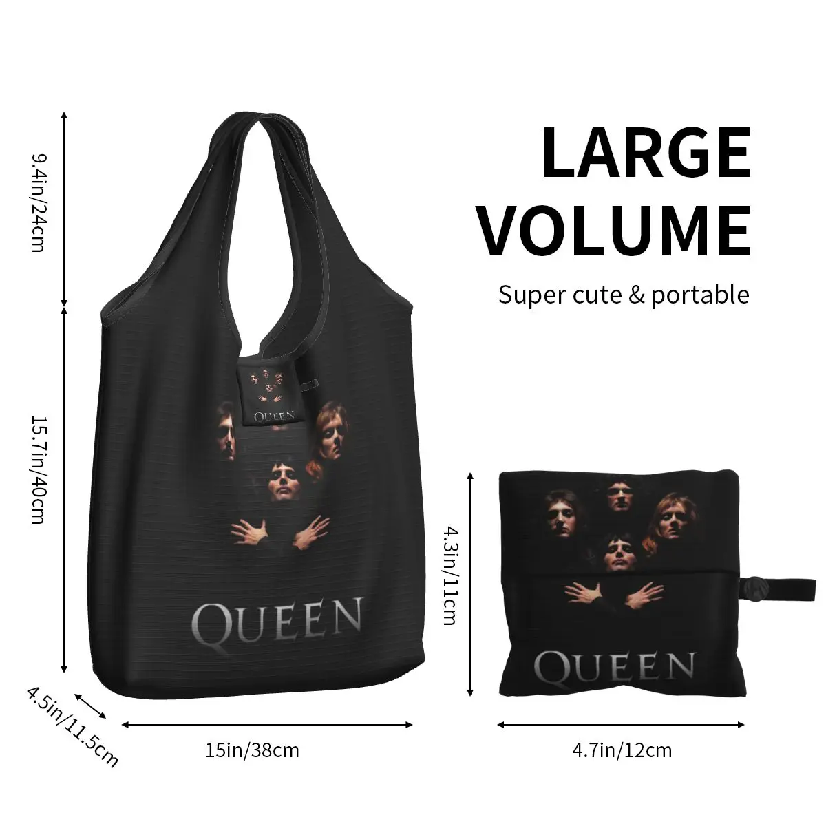 Custom Freddie Mercury Queen Band Shopping Bags Women Portable Large Capacity Grocery Shopper Tote Bags