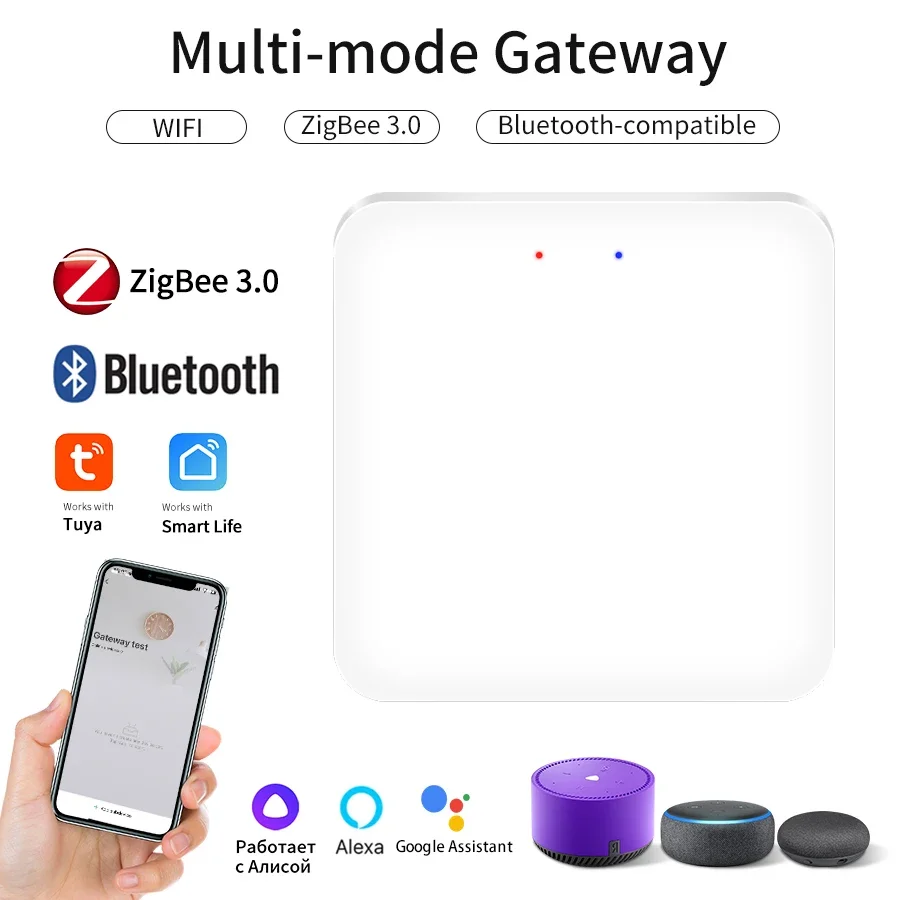 

Tuya Smart Multi-Mode Gateway ZigBee Wi-Fi Bluetooth Hub Wireless Smart Home Remote Controller Bridge Voice Control Alexa Google