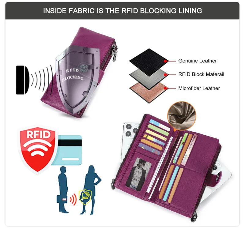 YKOSM Lange Frauen Airtag Brieftasche Luxus Echtes Leder Zipper Geldbörse Dame RFID Blocking ID Kreditkarte Tasche Anti-verloren karte Halter – Detail 9