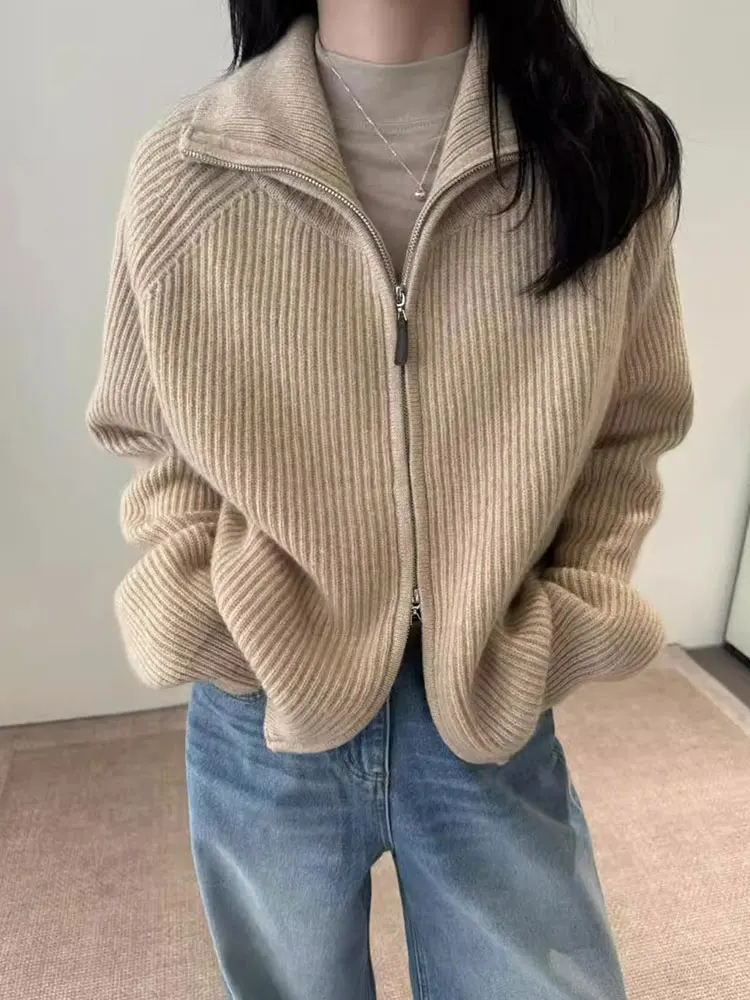 

Faionable Casual Long Sve Camere Sweater Coat Commute Zipper Design Autumn Winter New Sle Lazy Wind Outerwear
