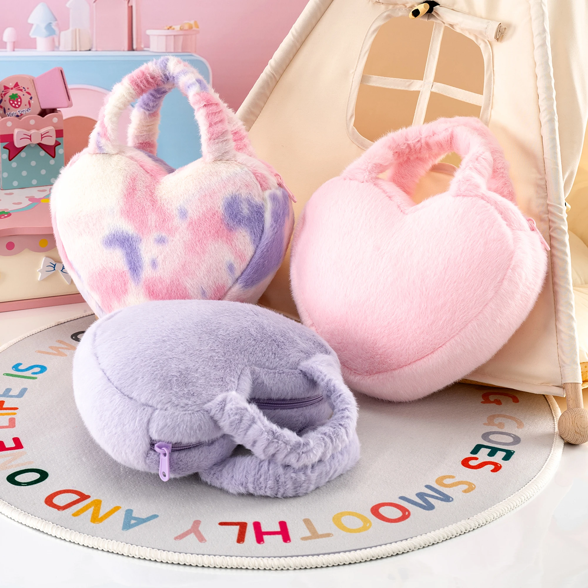 Gloveleya ตุ๊กตากระเป๋า Kawaii Heart กระเป๋าถือเด็กกระเป๋า Crossbody เครื่องสําอางค์กระเป๋าเดินทางหญิงของขวัญ