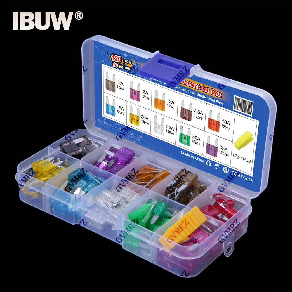 120PCS 10Werte Kleine Größe Klingen Typ Auto Sicherung kit Sortiment 2A 3A 7,5 A 10A 15A 20A 25A 30A 35A Sicherung Set Auto Auto Lkw