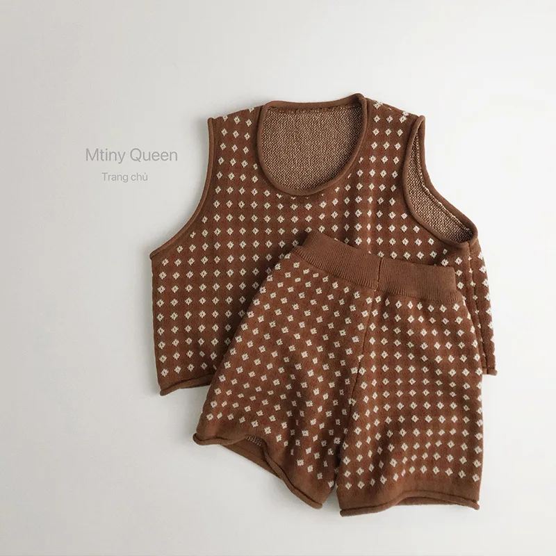 

Хлопковый комплект из трех предметов, корейская версия весенне-осеннего детского вязаного свитера, модный маленький свитер с цветочным принтом, куртка, жилет sh