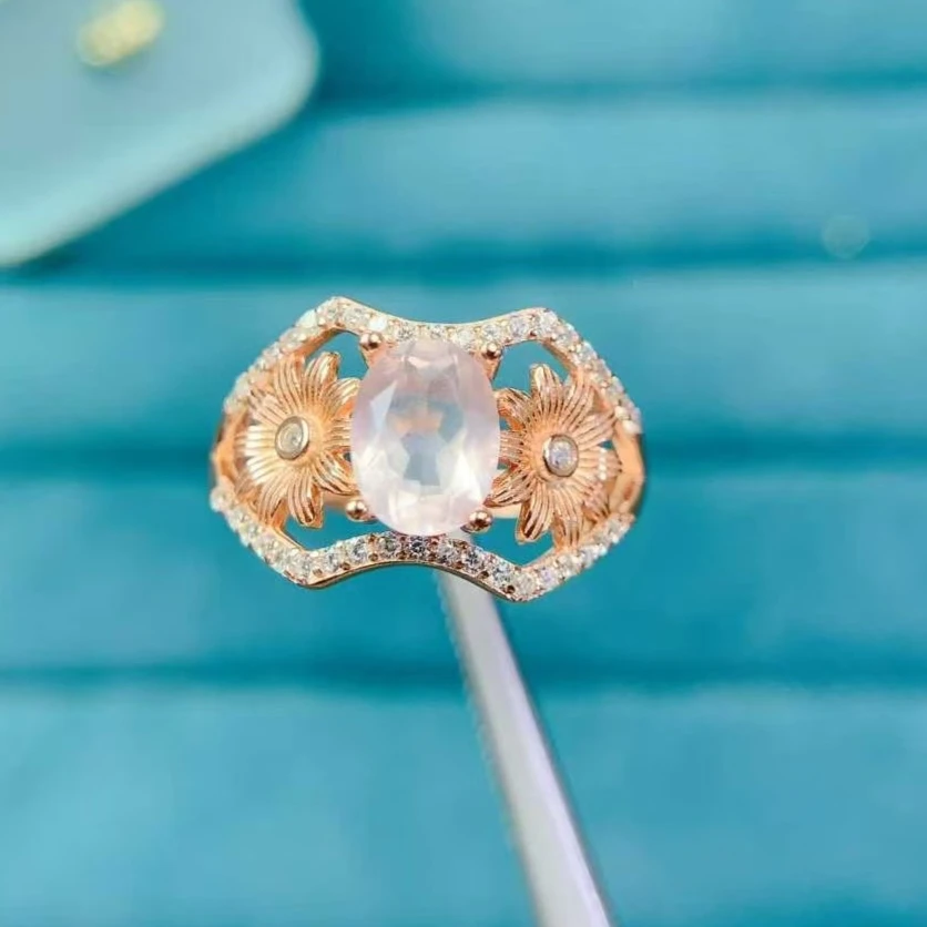 

Серебряное кольцо с розовым камнем для повседневной носки, 6мм*8мм, 1 карат, натуральный розовый кварц, с сертификатом, серебро 925 пробы, ювелирное изделие из розового кварца