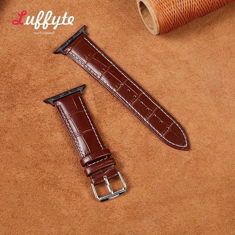 Pulseira de relógio de couro em relevo masculina e feminina, pulseira para Apple iWatch Series 9, 8, 7, 6, 5, 4, 3, SE, 49mm, 44mm, 45mm, 42 milímetros, 38 milímetros, 40 milímetros, 41 milímetros