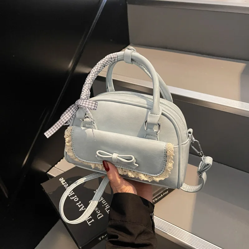 

Милый кошелек с бантом для школьницы, сумка через плечо с кружевной отделкой, сумка через плечо, мягкая сумка-подушка для повседневного использования, офисные поездки, простой стиль