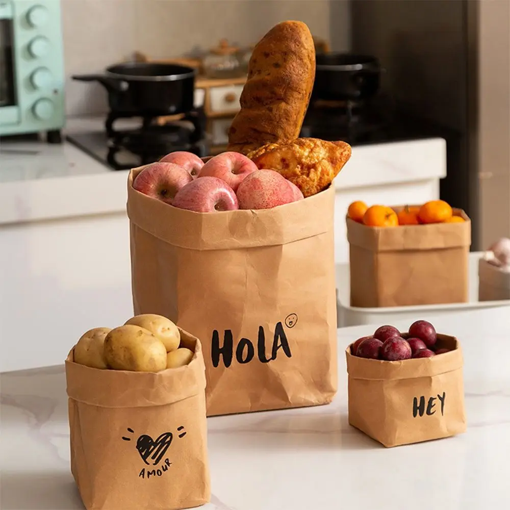 

Home Waterproof Kraft Paper Bag Simple Large Capacity Reusable Takeaway Bag Thickened Square Washable Packaging Bag