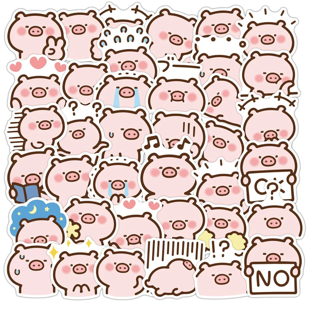 10/25/40PCS Cute Pink Pig Cartoon Stickers Animal Decoration Suitcase Scrapbooking Phone Laptop Stationery Funny Kid Toy Sticker