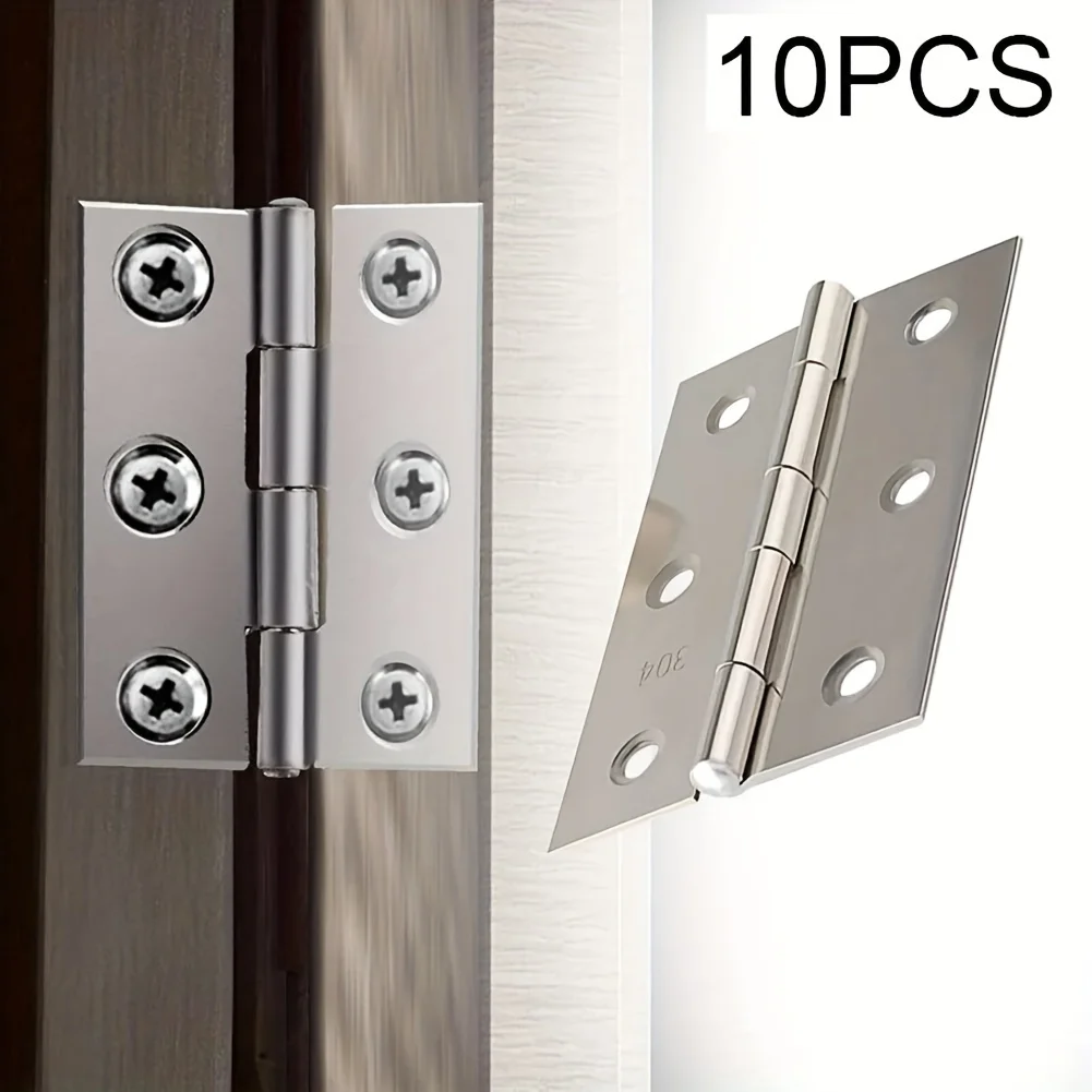 10-Pack Durable Stainless Steel Flat Hinges - Sleek Design for Cabinets, Windows & Wooden Boxes | Home Improvement Essentials