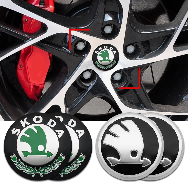 4Pcs 56mm Car Wheel Center Hub Caps Badge Sticker Decals Accessories For skoda 3 2 VRS Vision Kodiaq Favorit Rapid Octavia A5 A7