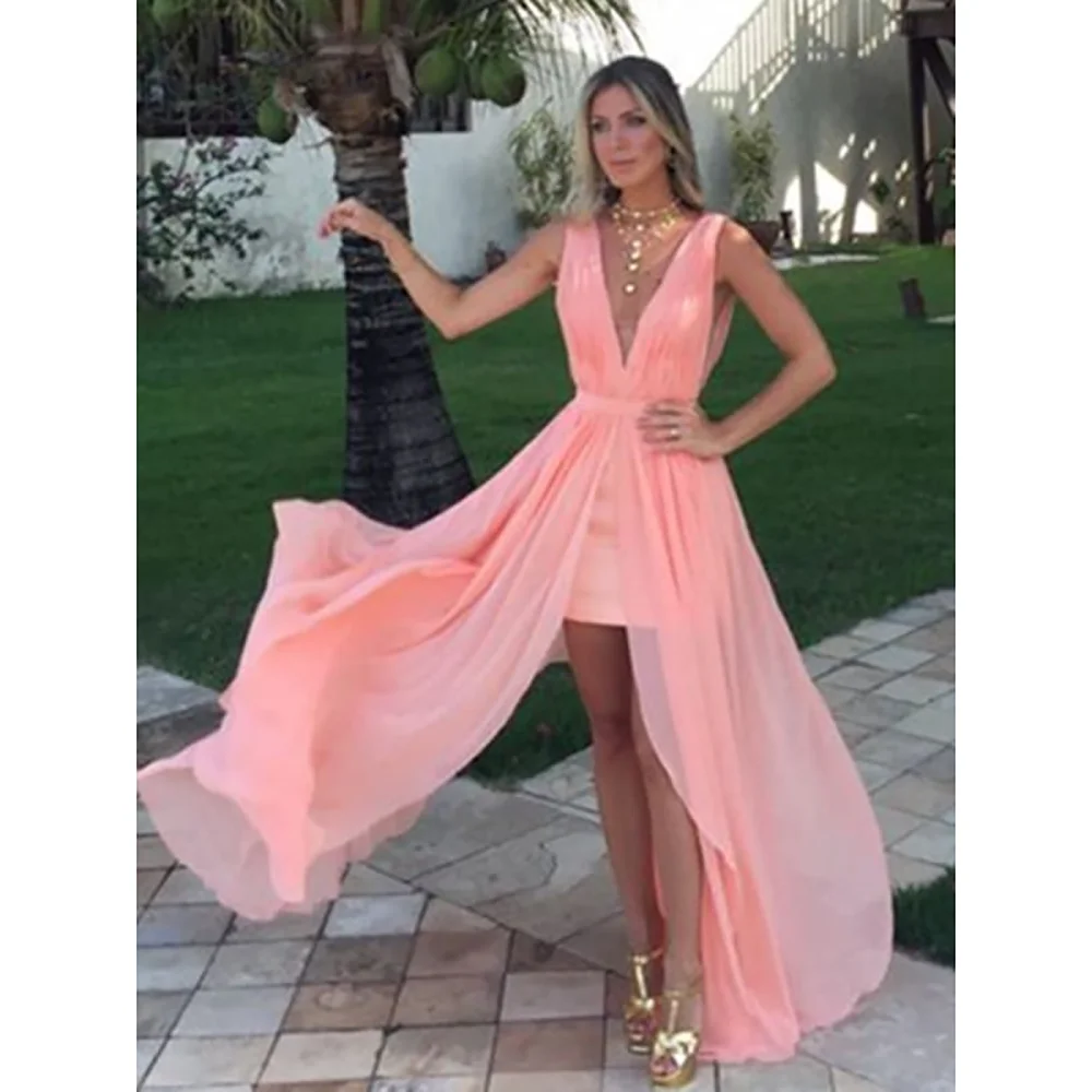 

Custom Made For Wedding Gorgeous Evening Dresses Party Tulle Floor Length Deep V Neck Sleeveless Party Dress