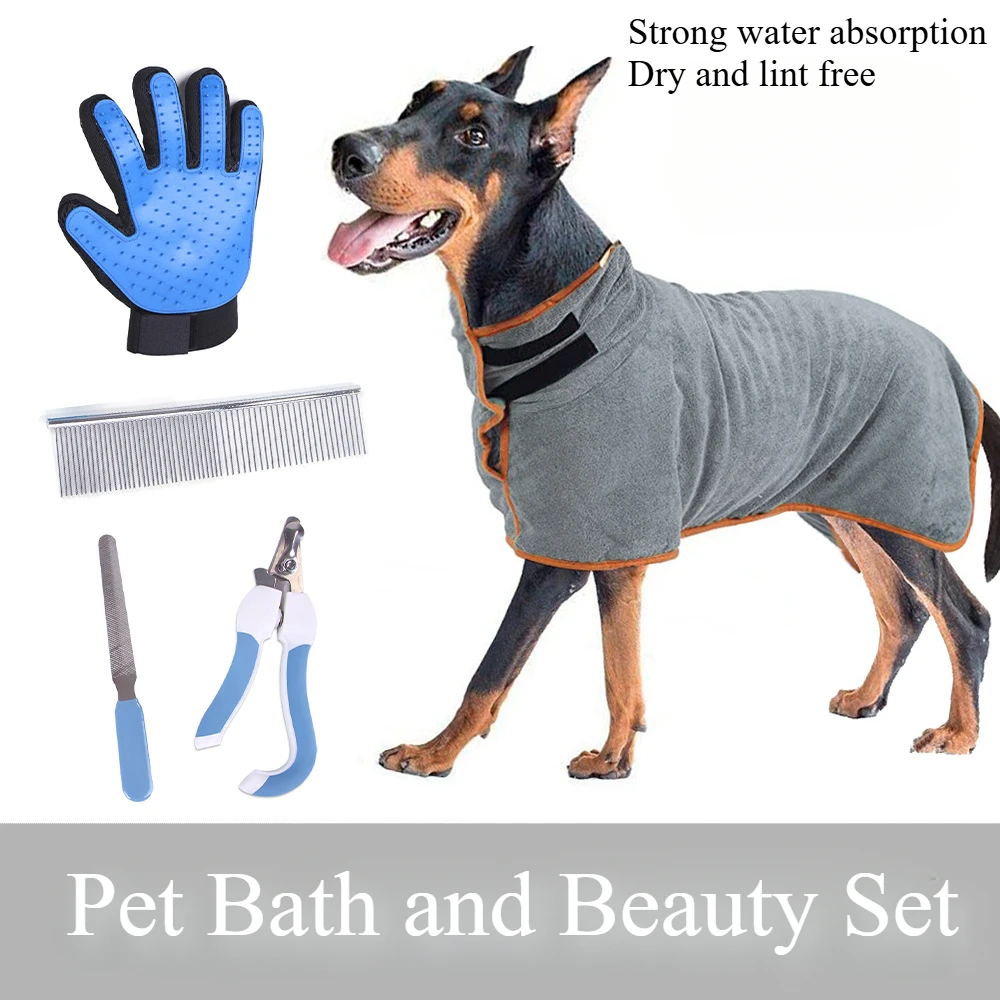 Pet Towels Dog Absorbent Quick Drying Bath Towels Nail Clippers Set Soft Coral Fleece Pet Cat Dog Bath Towel Cleaning Products