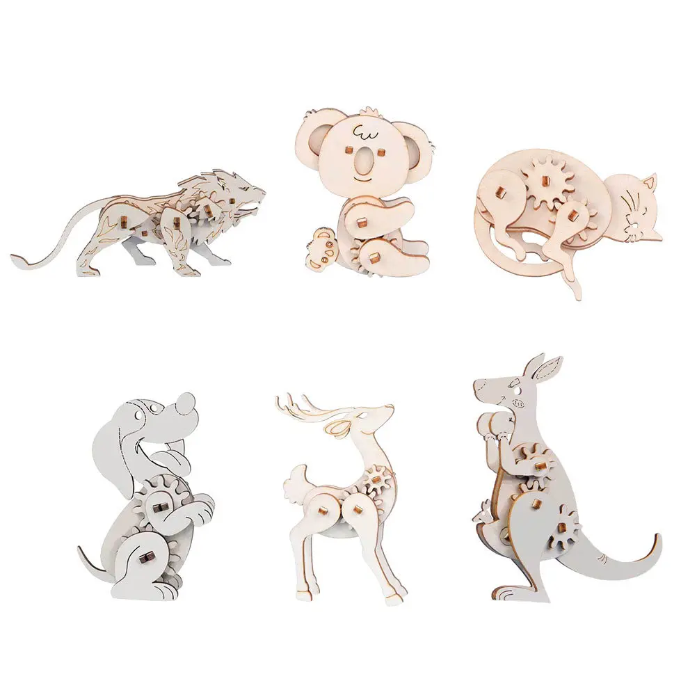 ชุดตัวต่อสัตว์ 6 ชุด งานฝีมือไม้ ประกอบเอง สร้างสรรค์ ตกแต่งโต๊ะทำงาน ของเล่นเสริมพัฒนาการเด็ก ของขวัญ ตัวต่อไม้