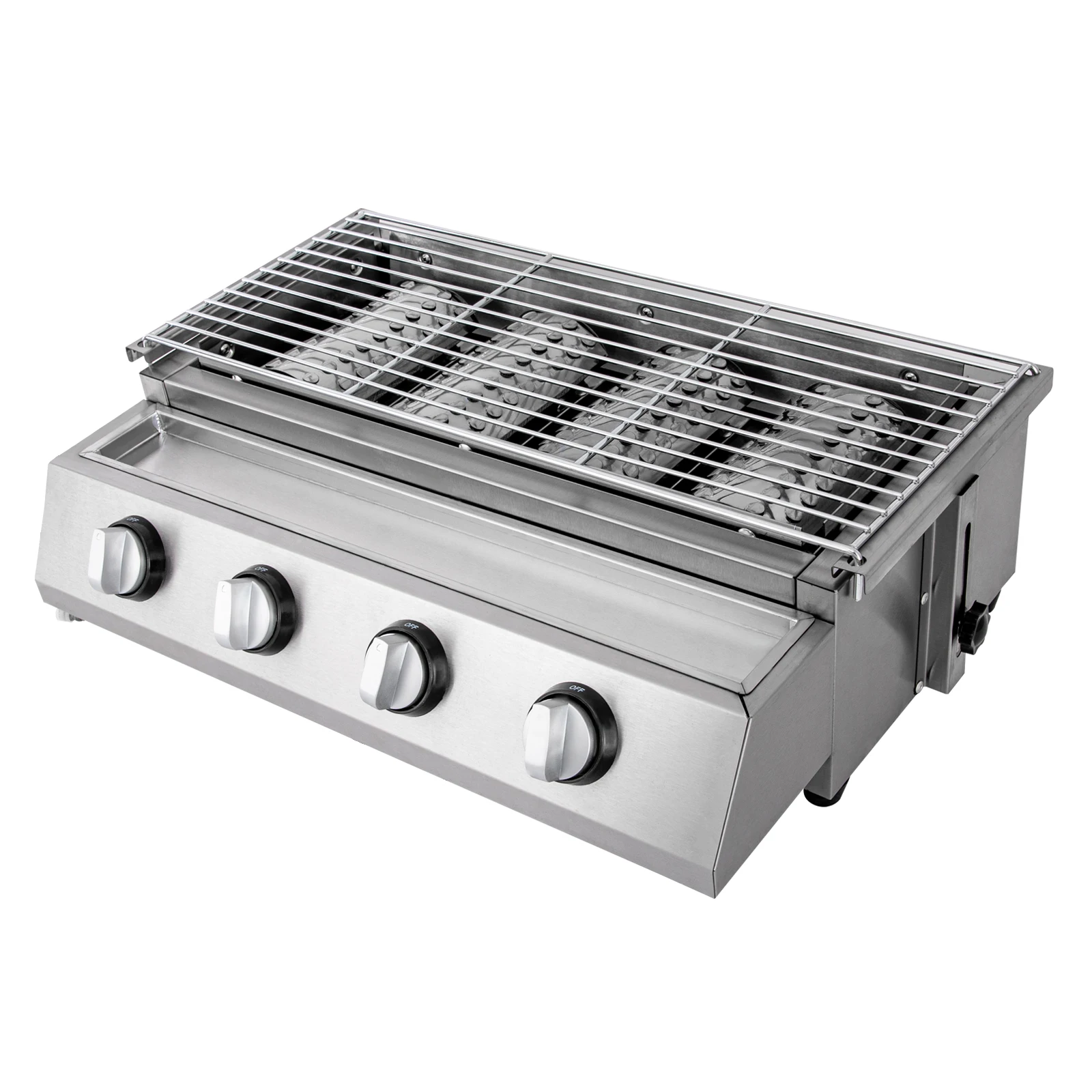 Stainless Steel Gas BBQ Grill with 4 Burner Switches and Lift Rack Portable Propane Gas Grill Camp Barbecue Grill for Backyard