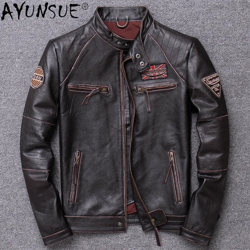 Spring 100% Geunine Leather Jacket Men Autumn Motorcycle Coat Slim Cowhide Jackets Mens Clothes Chaquetas Hombre WPY4126