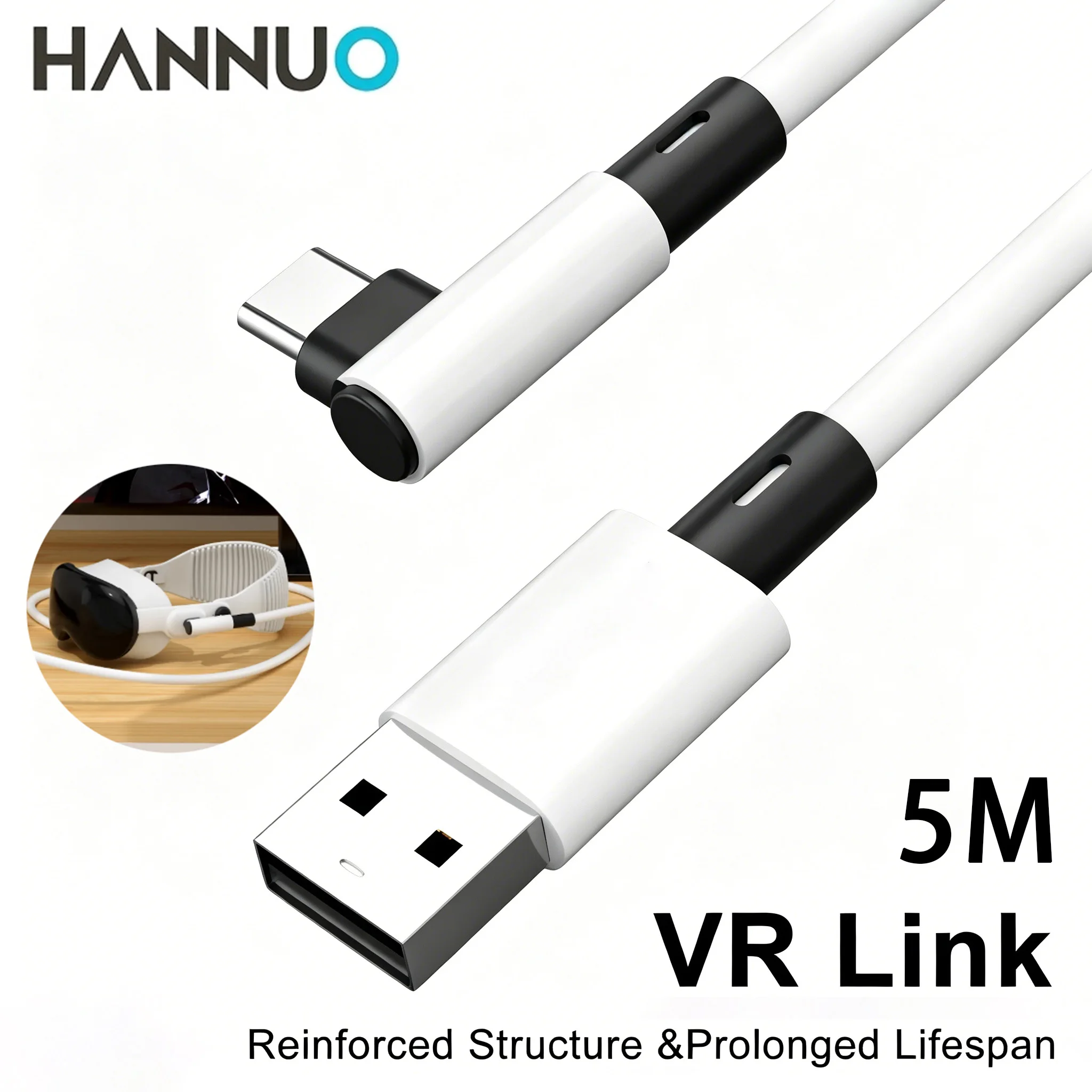 

HANNUO VR Link Cable for Meta Quest 3s Accessories USB 3 Type C Cable Data Transfer Fast Charging for Oculus Quest 2 PS5 PC 5m
