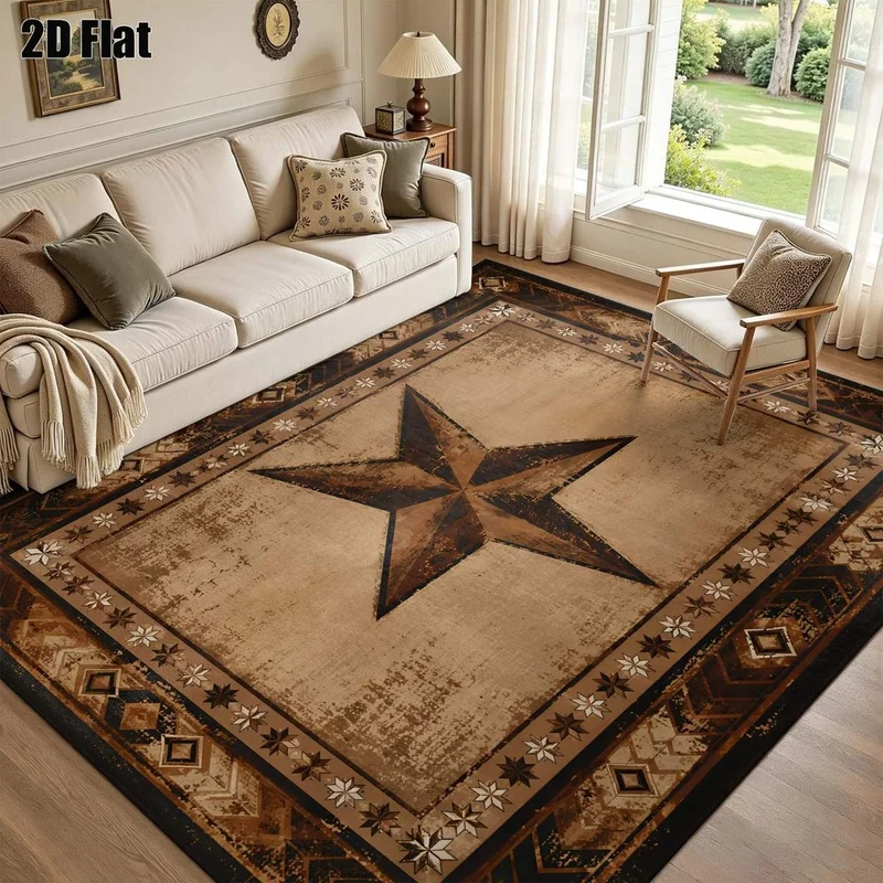 1Pc American Retro Five-Pointed Star Geometric Carpet, Country Style Decorative Carpet for Living Room, Bedroom, Dining Room, Bedside, Indoor and Outdoor Patio, Home Decor Accessories