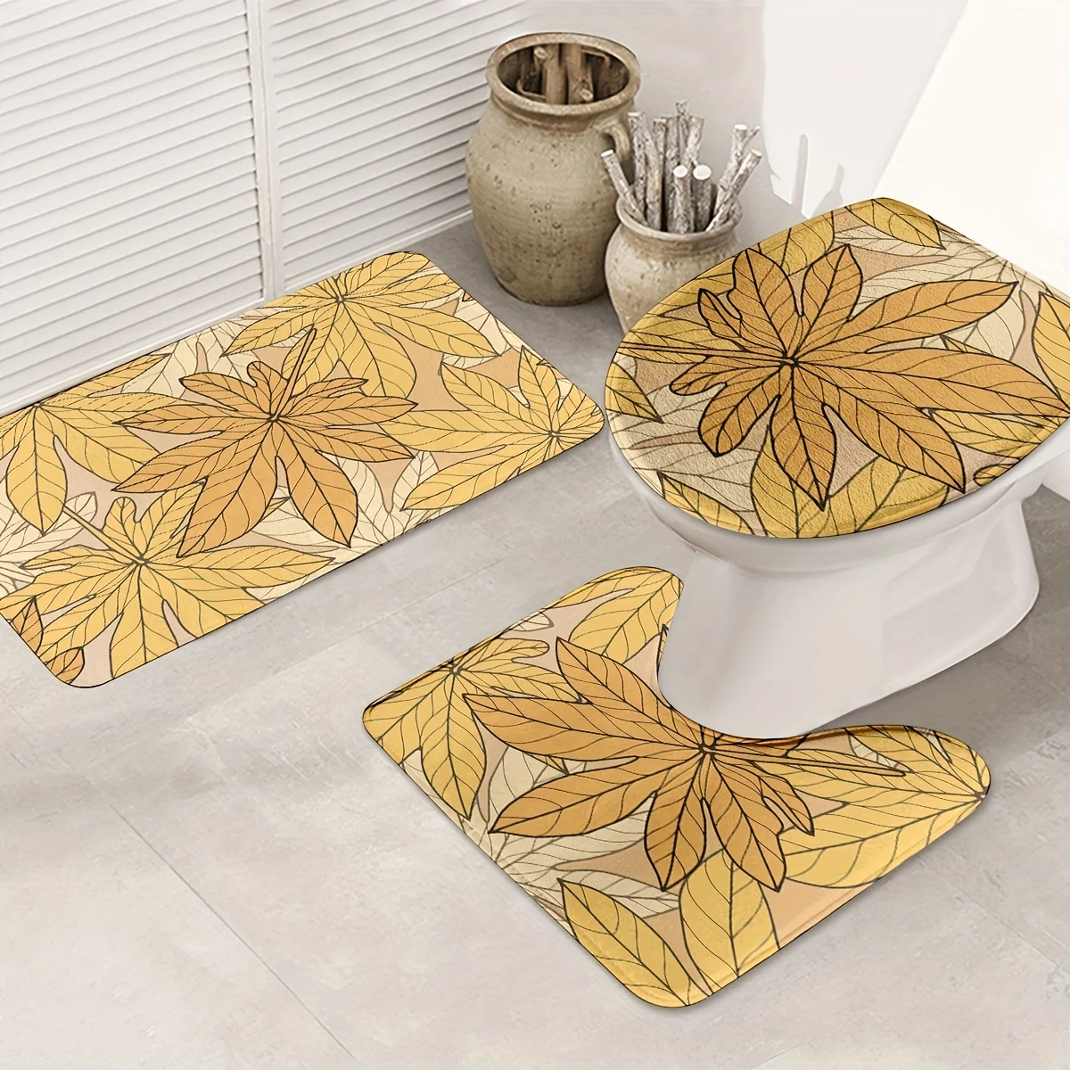 

3 шт. Набор ковриков для ванной комнаты с тропическими растениями и цветочным узором. Набор включает нескользящие коврики для унитаза U-Sha.