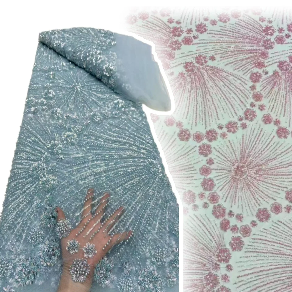 

Роскошная 3D кружевная ткань 2025 года, Дубай, тюль с ручным бисером, кружевная ткань, вышитая аппликация, африканская нигерийская ткань для шитья, TP1174