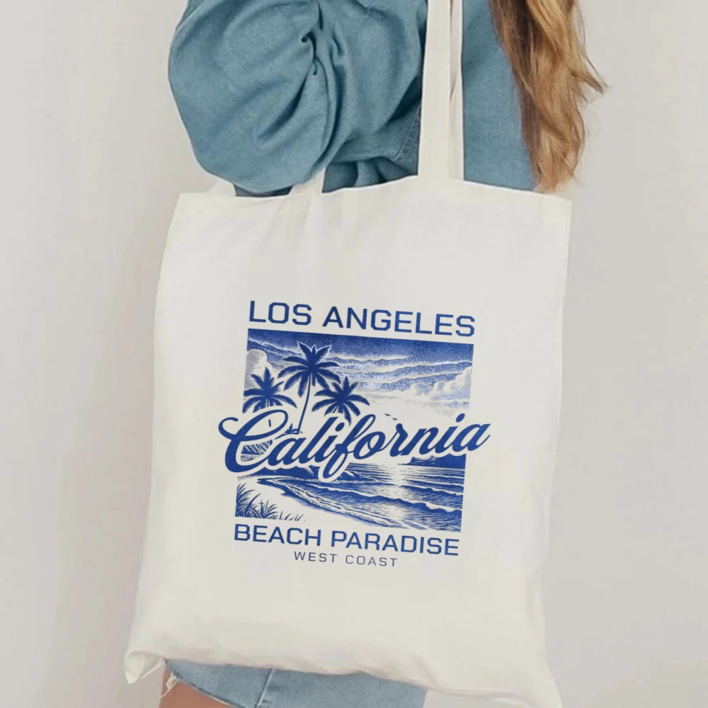 Los Angeles Beach Vintage Print Canvas Tote Bag Women Shoulder Bag for Daily Commute and Holiday Use