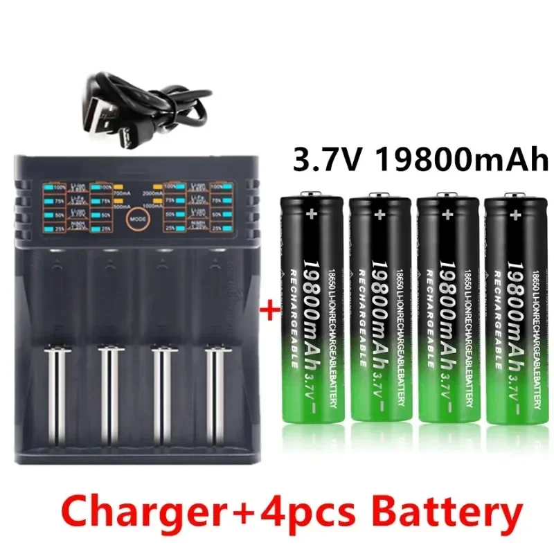 100% New 18650  Lithium 3.7V 198000mAh Batteries Flashlight  Rechargeable-Battery  for Flashlight + 401 charger