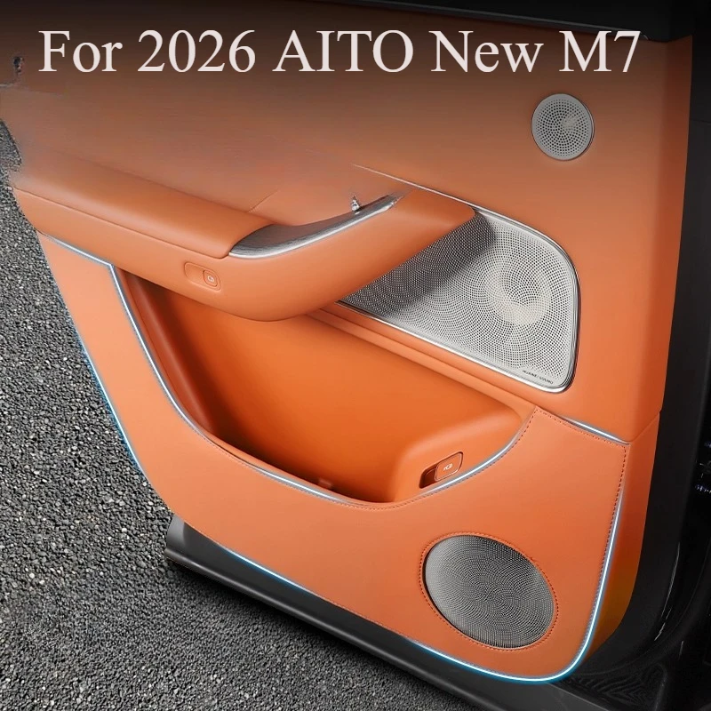 

For 2026 AITO New M7 Car Door Kick Pads, Premium Leather Door Sill Protector Anti-Scratch Guards Interior Accessories