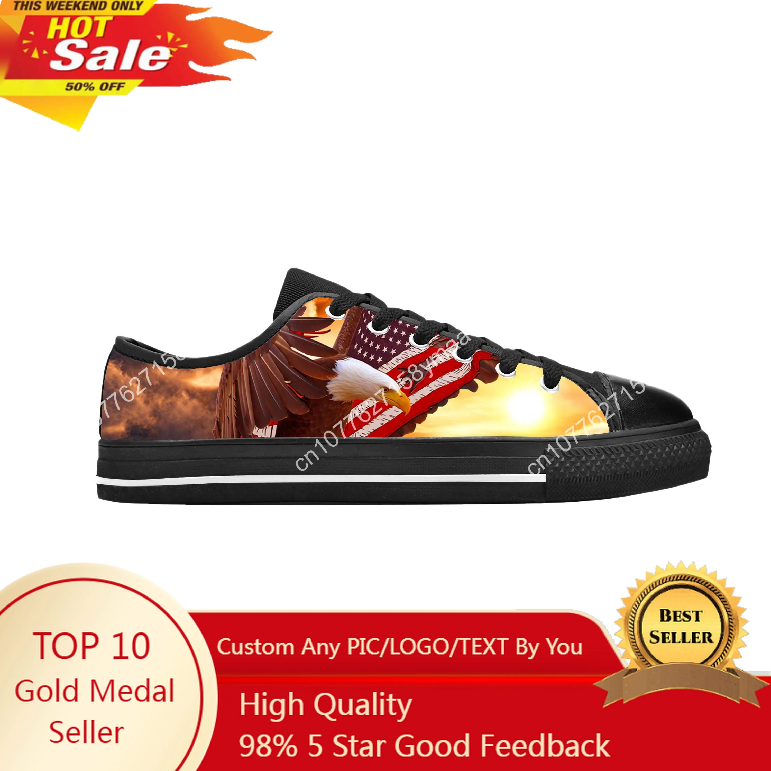 

Hot American Flag Eagle Bald America USA Patriotic Casual Cloth Shoes Low Top Comfortable Breathable 3D Print Men Women Sneakers