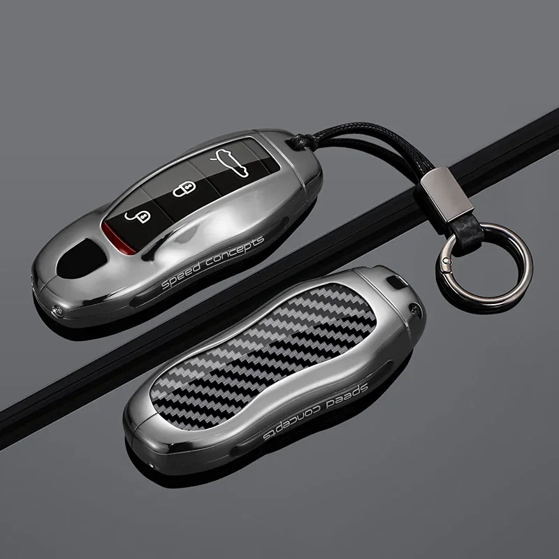 Suitable Alloy Carbon Fiber Car Key Case Cover For Porsche Panamera Macan 718 Taycan 911 Cayman protector Keychain Accessories