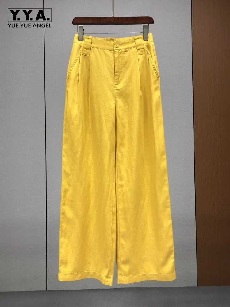 Elasitc High Waist Casual Women Suit Pants Loose Fit Wide Leg Pants Solid Color Spring Summer Fashion Office Ladies Trousers