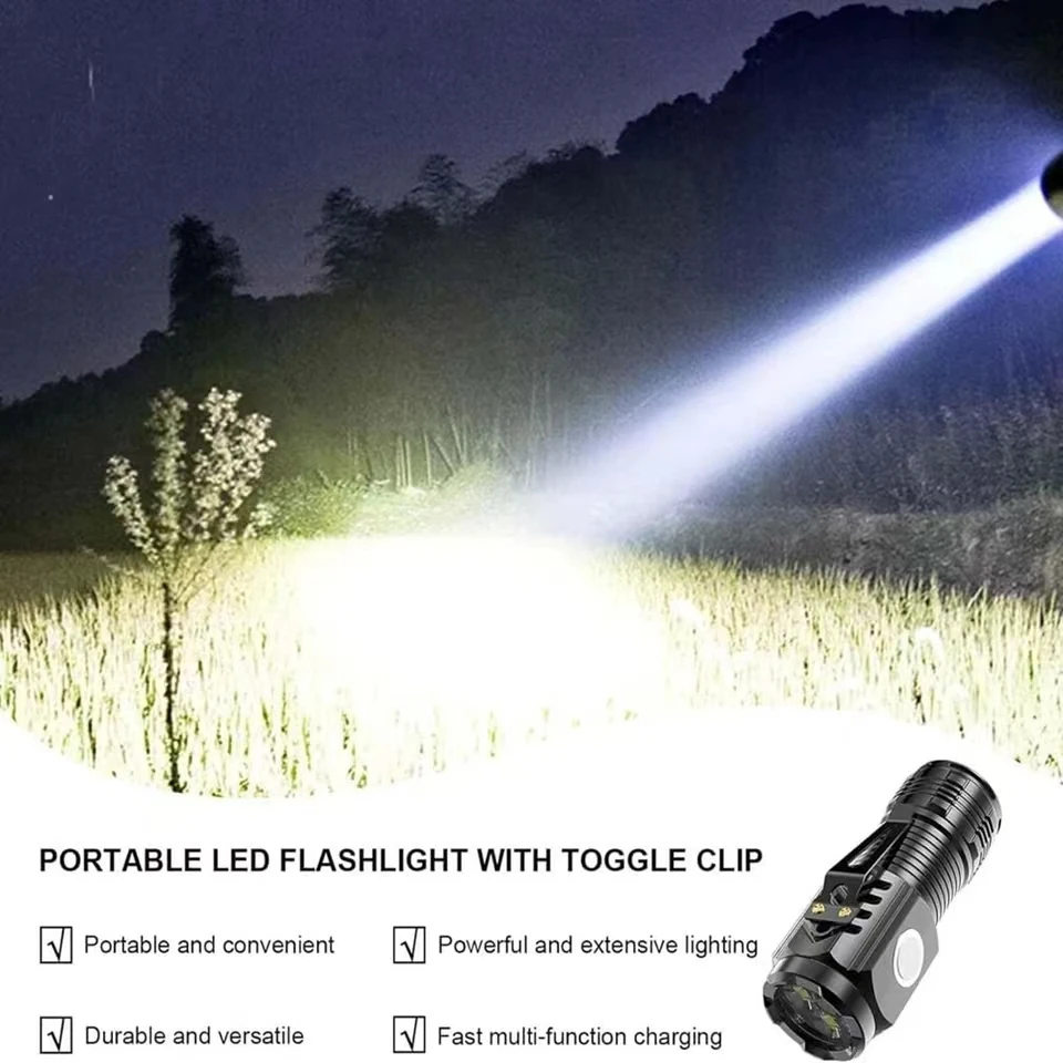 LED Strong Light Flashlight Rechargeable Multi functional for Long Range Portable Outdoor Home Mini Flashlight Cap Clip Light