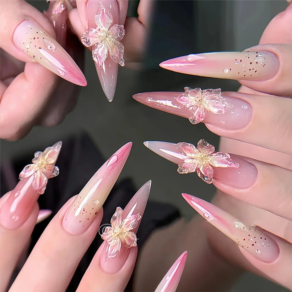 Lily Flower 5D Embossed Nail Stickers Ins Jelly Crystal Blossom