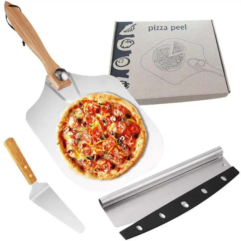 Pizza Cutter Tool Set Folding Handle Aluminum Pizza Slider Paddle And Pizza Cutter Rocker Pizza Serving Spatula Homemade Pizza