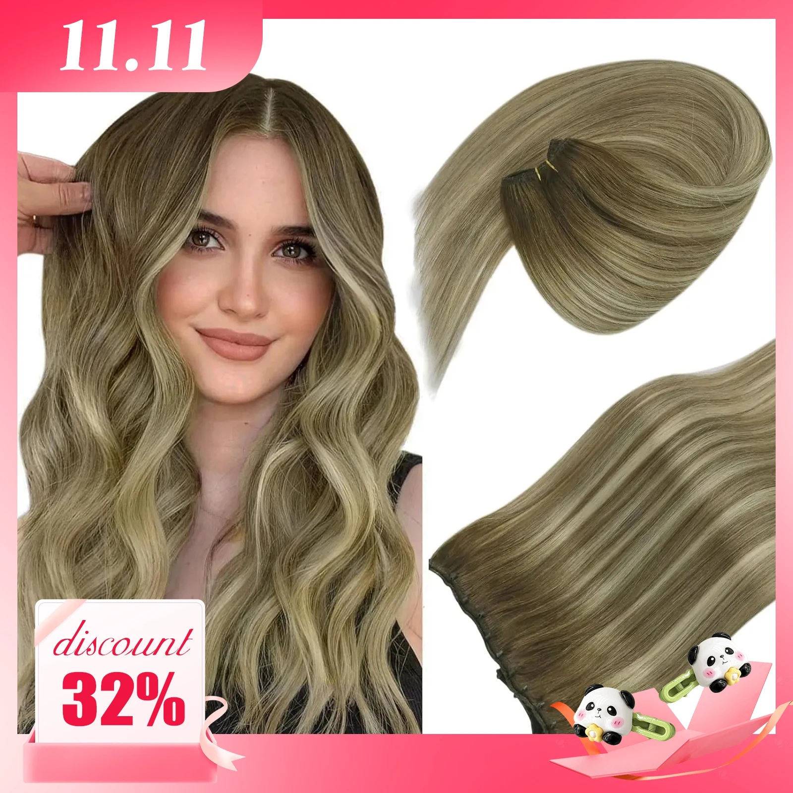 vesunny-ビーズ付き横糸ヘアエクステンション本物の人間の髪の毛ファッションマイクロループ14〜24インチ50g